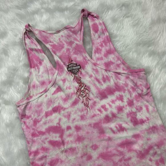 Late Y2k Harley Davidson pink tie dye tribal print tank top size L - Picture 7 of 7